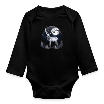 Hirsch Wald Mond Natur - Baby Bio-Langarm-Body - Schwarz - Vorne