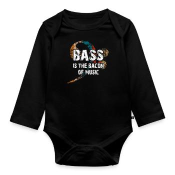 La basse est le bacon de la musique - Clef de basse - Body Bébé bio manches longues - noir - Devant