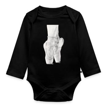 Noir et blanc Ballet Pointe Chaussures Dessin au crayon - Body Bébé bio manches longues - noir - Devant