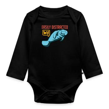 Leicht ablenkbar von Manatees ich liebe Dugongs - Baby Bio-Langarm-Body - Schwarz - Vorne