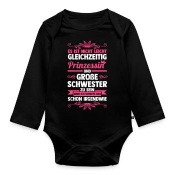 Geschwister Schwestern Schwester - Baby Bio-Langarm-Body - Schwarz - Vorne