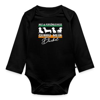 Mut, Intelligenz, Persönlichkeit, mein Dackel - Baby Bio-Langarm-Body - Schwarz - Vorne