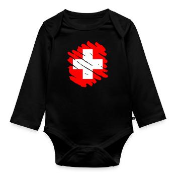 Drapeau de la Suisse Vintage Cross Used Look Suisse - Body Bébé bio manches longues - noir - Devant