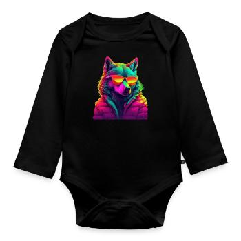 Wolf mit Sonnenbrille Wölfe Raubtier Natur Wald - Baby Bio-Langarm-Body - Schwarz - Vorne