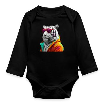 Tiger with Sunglasses Colorful Cool Tiger Forest Animal - Organic Longsleeve Baby Bodysuit - black - Front