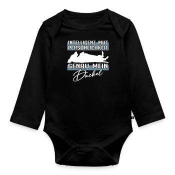 Intelligenz Mut Persönlichkeit - mein Dackel - Baby Bio-Langarm-Body - Schwarz - Vorne
