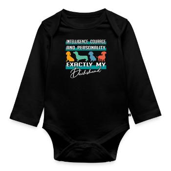 Intelligence, courage, personnalité - mon teckel - Body Bébé bio manches longues - noir - Devant
