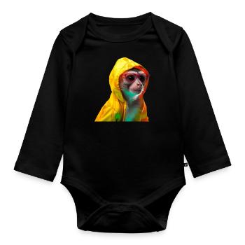 Squirrel Monkey with Sunglasses Colorful Cool Monkeys - Organic Longsleeve Baby Bodysuit - black - Front
