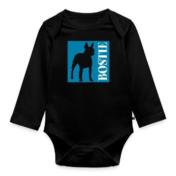 Boston Terrier Bostie Grafik mit Schriftzug - Baby Bio-Langarm-Body - Schwarz - Vorne