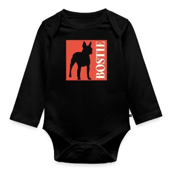 Boston Terrier Bostie Grafik mit Schriftzug - Baby Bio-Langarm-Body - Schwarz - Vorne