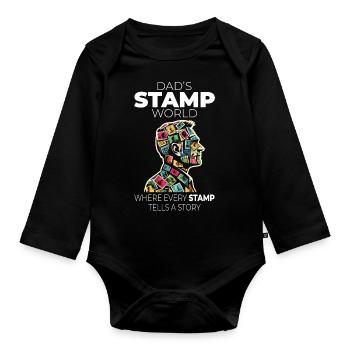 Vintage Postage Stamps Collecting Dad Collectors - Organic Longsleeve Baby Bodysuit - black - Front