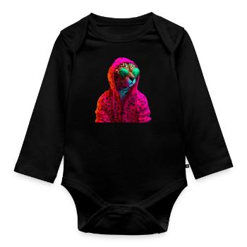 Cheetah with sunglasses Cool wildcat Africa - Organic Longsleeve Baby Bodysuit - black - Front