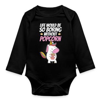 Kids Unicorn Funny Life Would Be So Boring Without - Organic Longsleeve Baby Bodysuit - black - Front