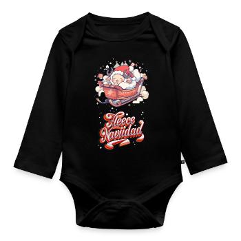 Kuscheliges Weihnachts Schaf - Fleece Navidad - Baby Bio-Langarm-Body - Schwarz - Vorne