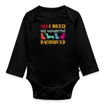 Oui, j’ai besoin de mon merveilleux teckel - Body Bébé bio manches longues - noir - Devant