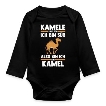 Kamel - Baby Bio-Langarm-Body - Schwarz - Vorne