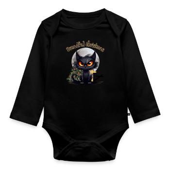 Dreadful Christmas Grumpy Angry Cat - Organic Longsleeve Baby Bodysuit - black - Front