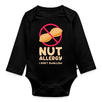 Nut allergy I don't swallow - Organic Longsleeve Baby Bodysuit - black - Front