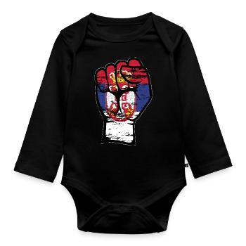 Serbia flag fist used - Organic Longsleeve Baby Bodysuit - black - Front