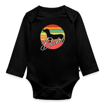 Dackelsilhouetten in Vintage Kreisfläche - Baby Bio-Langarm-Body - Schwarz - Vorne