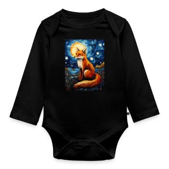 fuchs, Sternennacht, Van Gogh, Style - Baby Bio-Langarm-Body - Schwarz - Vorne