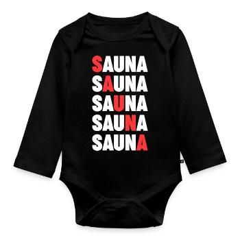 Wellness Saunagänger Saunieren Saunierer Sauna - Baby Bio-Langarm-Body - Schwarz - Vorne