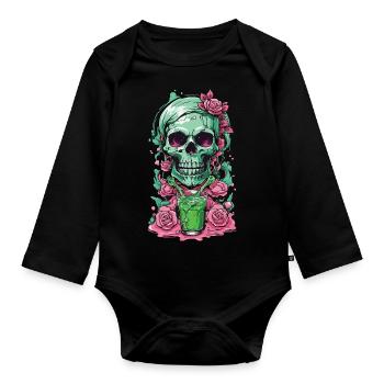 Gothique Weirdcore Roses crâne occulte Dia de Muertos - Body Bébé bio manches longues - noir - Devant