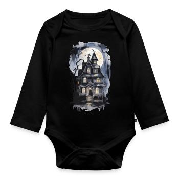 Mystic Witch House Halloween Vintage Full Moon - Organic Longsleeve Baby Bodysuit - black - Front