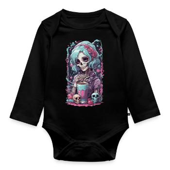 E-girl Pastel Goth Anime Kawaii Dia de Muertos - Body Bébé bio manches longues - noir - Devant