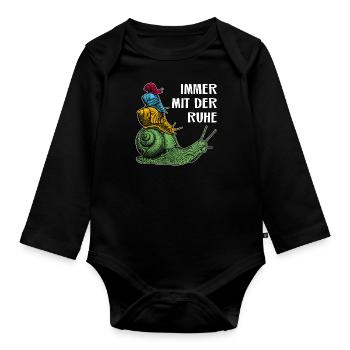 Immer mit der Ruhe mit Schnecken und Spruch - Baby Bio-Langarm-Body - Schwarz - Vorne