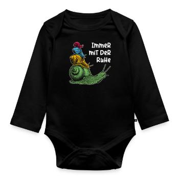 Immer mit der Ruhe mit Schnecken und Spruch - Baby Bio-Langarm-Body - Schwarz - Vorne