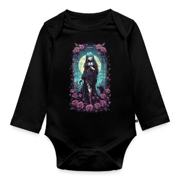 Anime Gothic Girl Magical Victorian Aesthete - Organic Longsleeve Baby Bodysuit - black - Front