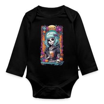 Gothic Girl Pumpkin Spice Latte Fall Design - Organic Longsleeve Baby Bodysuit - black - Front