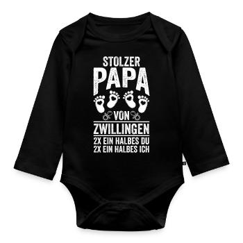 Vater Papa von Zwillingen Zwillingspapa - Baby Bio-Langarm-Body - Schwarz - Vorne