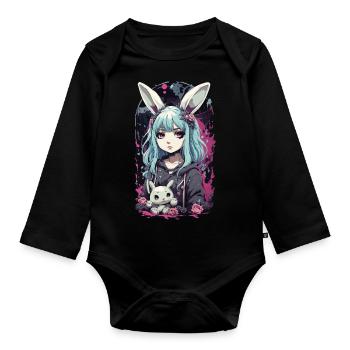 Kawaii Anime Bunny Goth Girl Manga Chic - Body Bébé bio manches longues - noir - Devant