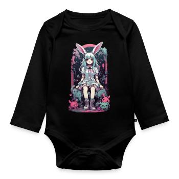 Kawaii gothique lapin Anime Pastel Kemonomimi Design - Body Bébé bio manches longues - noir - Devant