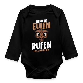 Eulen - Baby Bio-Langarm-Body - Schwarz - Vorne
