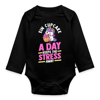Einhorn Backen Cupcakes - Baby Bio-Langarm-Body - Schwarz - Vorne