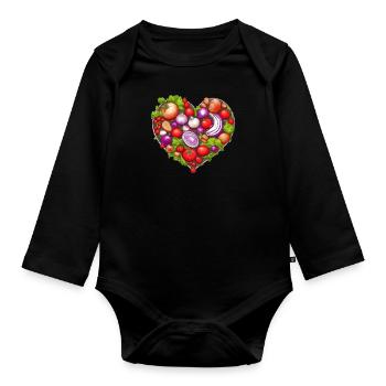 Coeur de légume, Légume, Coeur, Laitue, Tomates - Body Bébé bio manches longues - noir - Devant