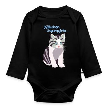 Kitten Super Paw - Organic Longsleeve Baby Bodysuit - black - Front