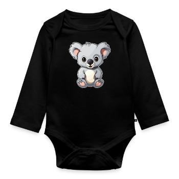 Cute Koala Bear - Organic Longsleeve Baby Bodysuit - black - Front
