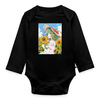 Anime, Girl, Sunflowers, Otaku - Organic Longsleeve Baby Bodysuit - black - Front