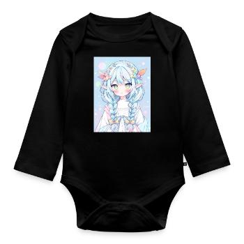 elfe, anime, fille, otaku, kawaii, mignon - Body Bébé bio manches longues - noir - Devant