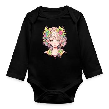 Anime, Anime Girl, Anime Girl, Elf - Organic Longsleeve Baby Bodysuit - black - Front