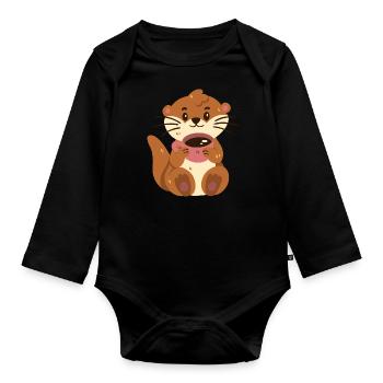 Otter with coffee - Organic Longsleeve Baby Bodysuit - black - Front