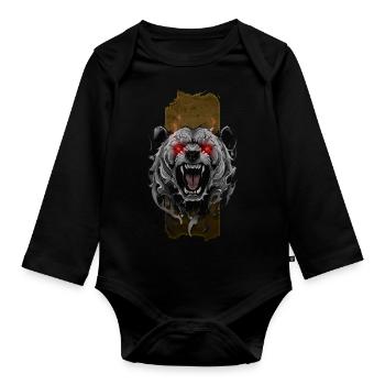 Rugissement de l’enfer : ours furieux aux yeux rouges flamboyants - Body Bébé bio manches longues - noir - Devant