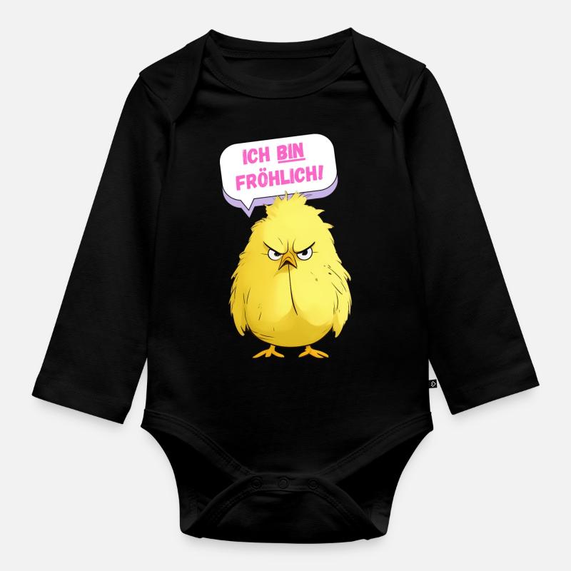 Poulet - Je suis joyeux - Body Bébé bio manches longues - noir