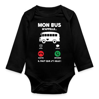 Mon Bus M'appelle | Bus Prendre Conducteur Bus - Body Bébé bio manches longues - noir - Devant