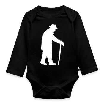 Pensioner Grandpa Grandpa Old Man With Walking Stick Hat - Organic Longsleeve Baby Bodysuit - black - Front