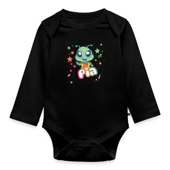 PIA - Beau nom de fille avec extraterrestre mignon - Body Bébé bio manches longues - noir - Devant